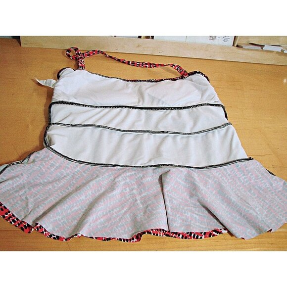 Island Escape Tier Ruffle Swimwear Tankini Top Womens Red Black Geo Print Sz 14 - Picture 9 of 12